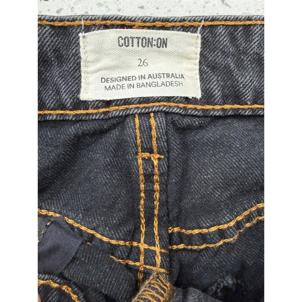 Womens Cotton On Curvy Cargo Jeans Washed Black Wide Baggy Denim Pants Size 26